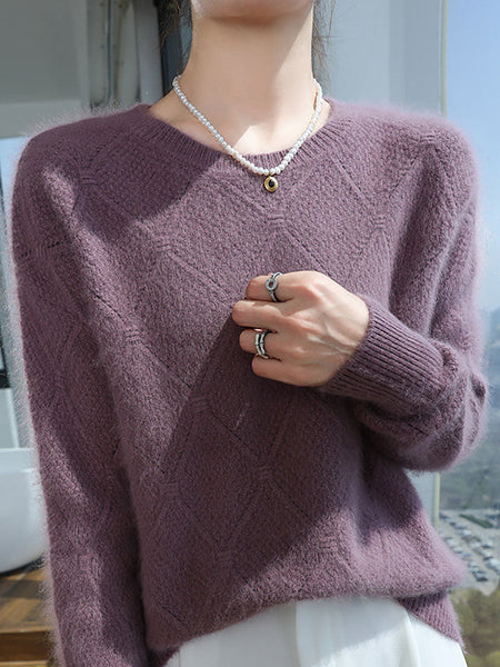 Women Autumn O-Neck Solid Rhomboids Wool Warm Knit Sweater AV1010 Genistyle Shop