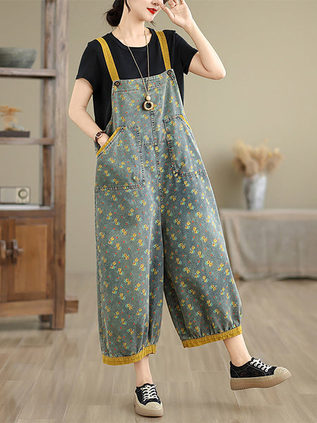Women Casual Denim Jumpsuits Floral Wide-leg Summer FashionChic