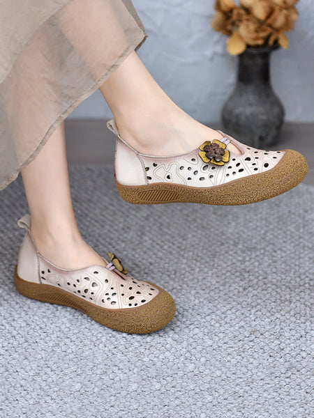 Leather Fashion Shoes Hollow Women Out Flower Flat FashionChic