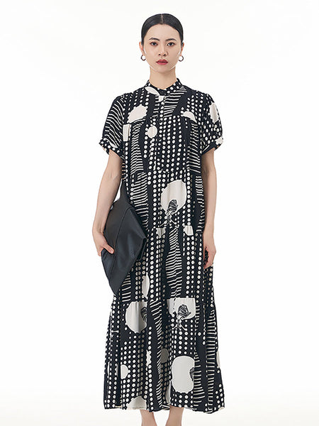 Women Summer Dot Irregular Print Loose Dress QW1005 Ada Fashion