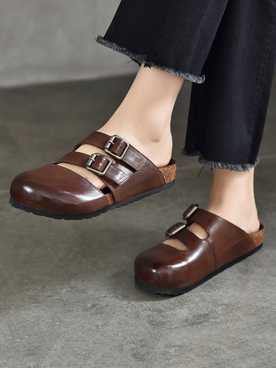 Women Summer Solid Leather Flat Birkenstock Slippers UI1024 Ada Fashion