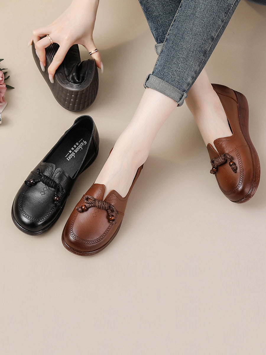 Women Autumn Genuine Leather Solid Platform Shoes AT1037 BUYKUD