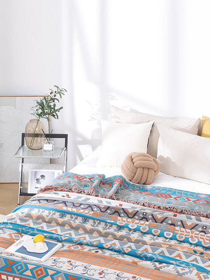 Cotton Summer Nap Ethnic Jacquard Tassel Spliced Blanket AS1033 Ada Fashion