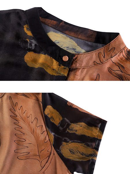 Plus Size Women Artsy Flower Spliced Long Shirt+Pants HH053 BK