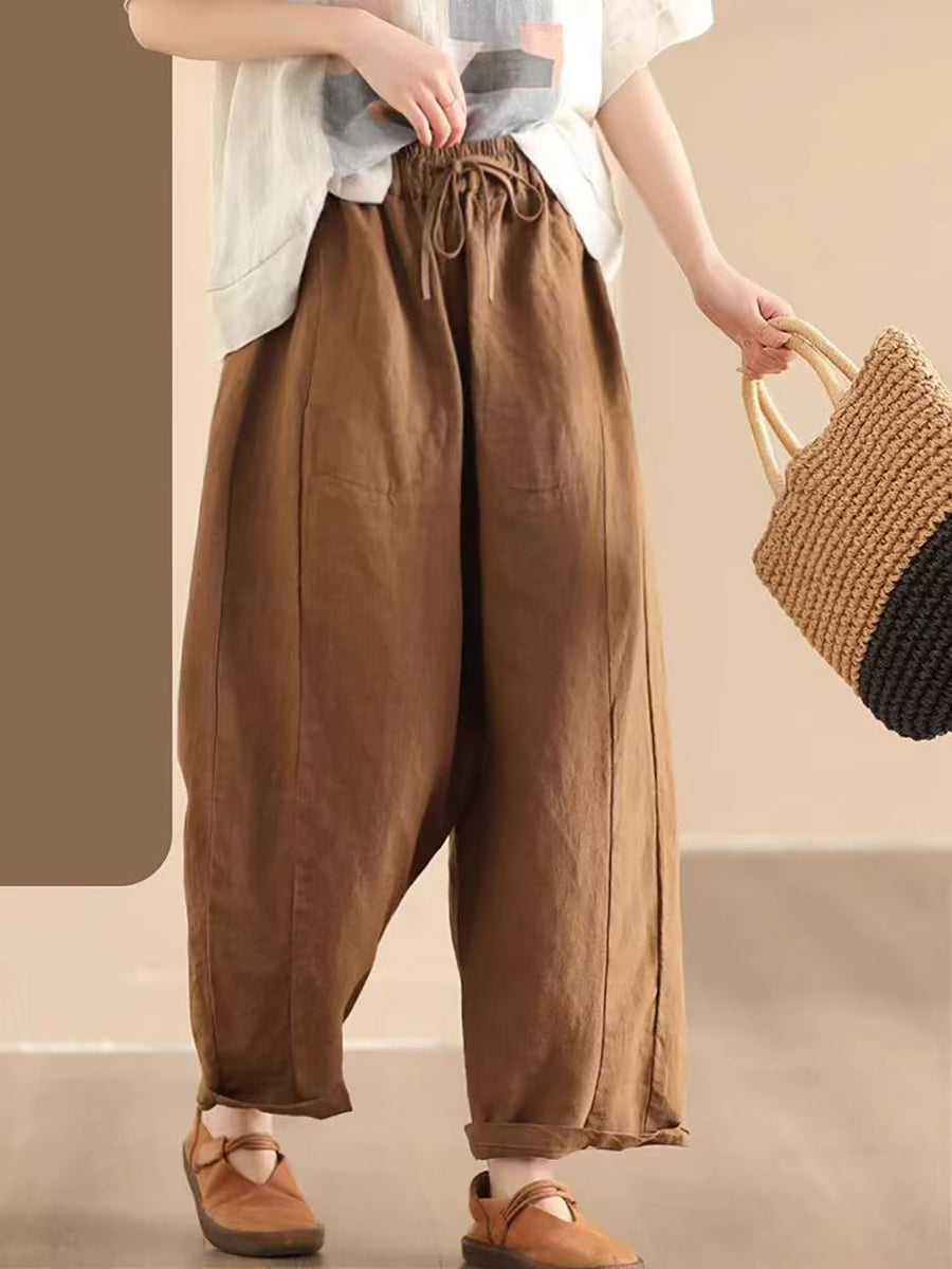 Women Summer Solid Linen Loose Harem Pants BN1006 Ada Fashion