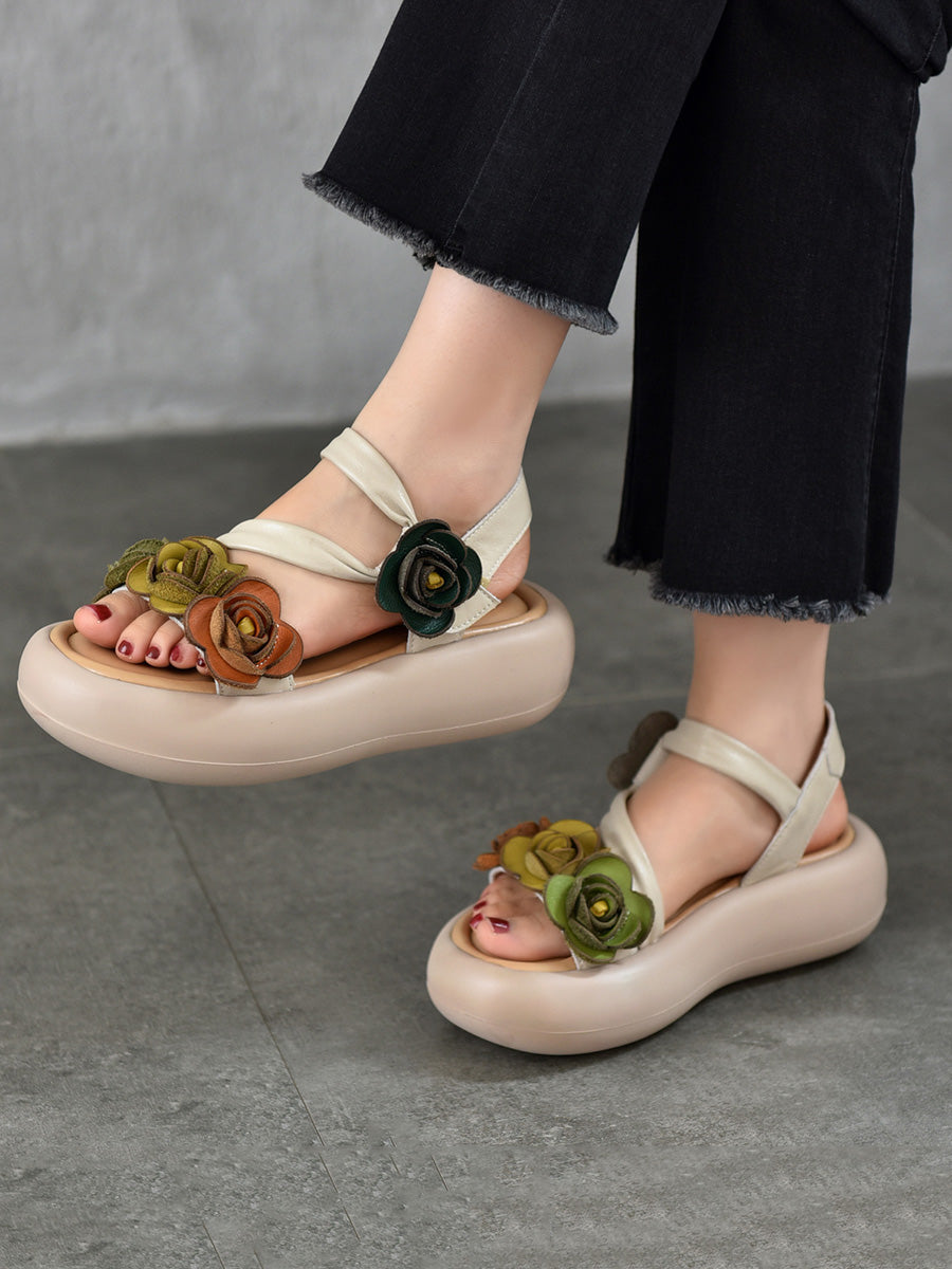 Sandals Vintage FLower Platform Leather Women FashionChic