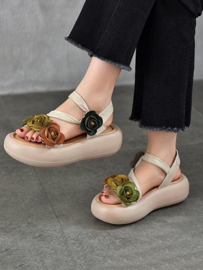 Sandals Vintage FLower Platform Leather Women FashionChic