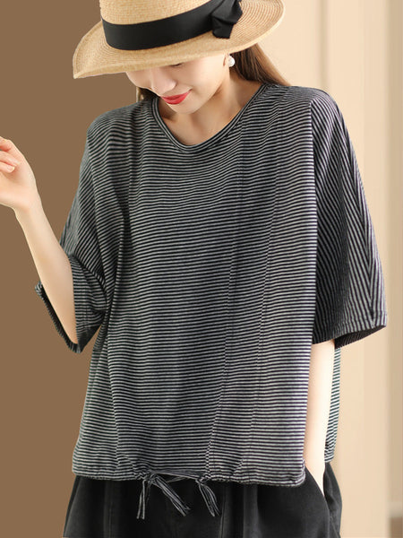 Women Summer Casual Stripe Strap Cotton Shirt CV1027 Ada Fashion