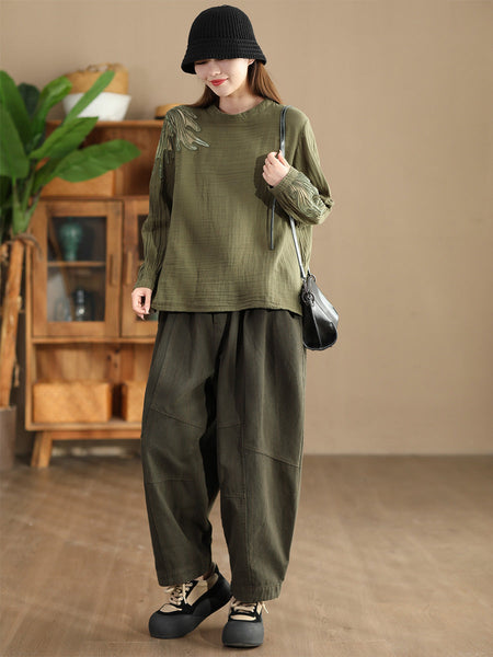 Women Autumn Artsy Embroidery Stand Collar Cotton Blouse AI1076 ZMMM