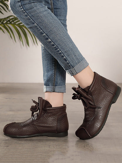 Women Retro Soft Leather Spliced Strap Low Heel Boots AX1009 Genistyle Shop