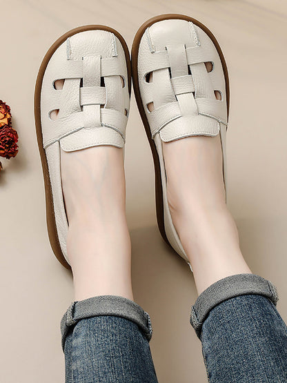 Women Summer Vintage Leather Soft  Weave Flat Shoes AS1018 Ada Fashion