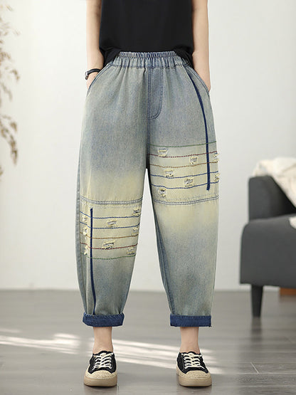 Pants Frayed Retro Denim Harem Women FashionChic