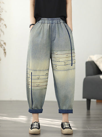 Pants Frayed Retro Denim Harem Women FashionChic