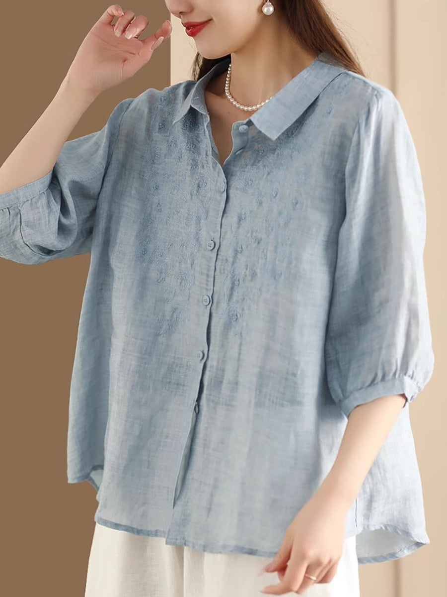 Women Vintage Embroidery Summer Ramie Loose Shirt SC1003 Ada Fashion