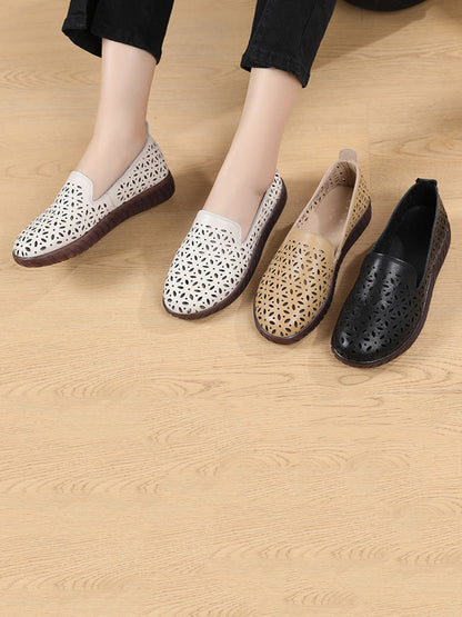 Women Summer Solid Leather Cutout Flat Soft Shoes UI1027 Ada Fashion