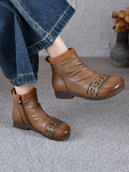 Women Vintage Leather Spliced Low Heel Ankle Boots AV1074 Genistyle Shop