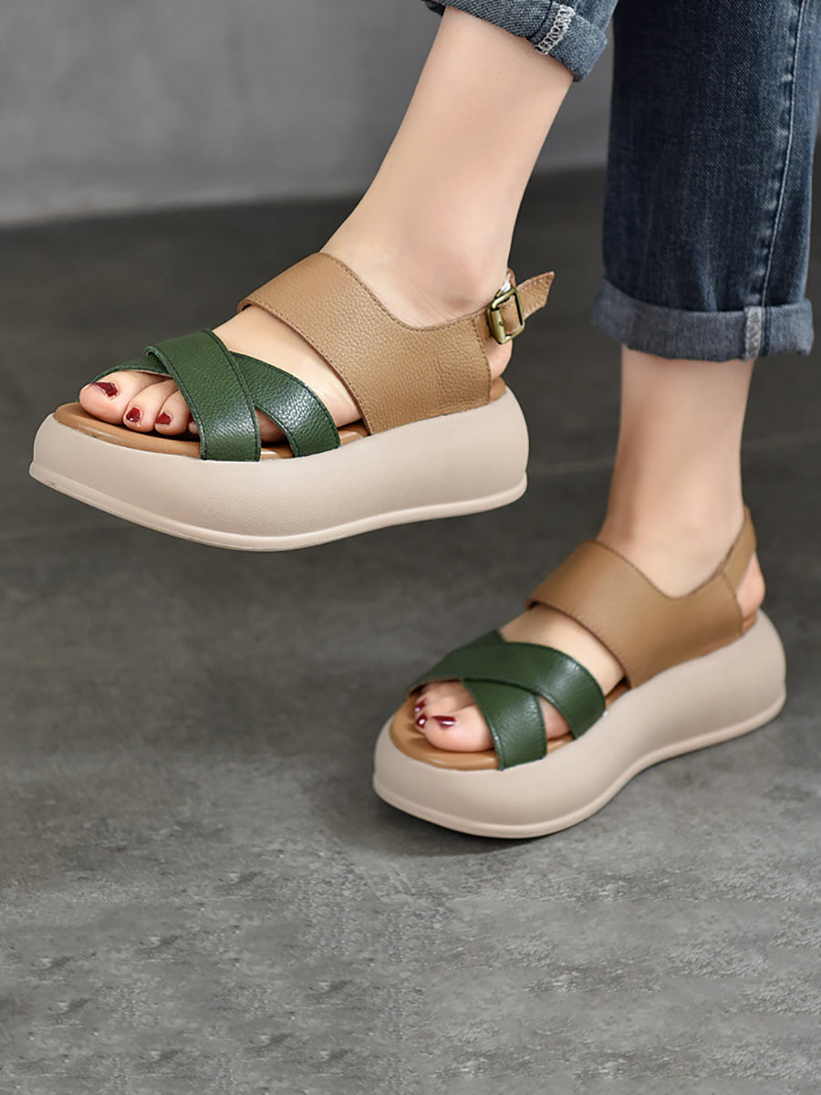 Women Summer Colorblock Leather Platform Sandal TY1048 Ada Fashion