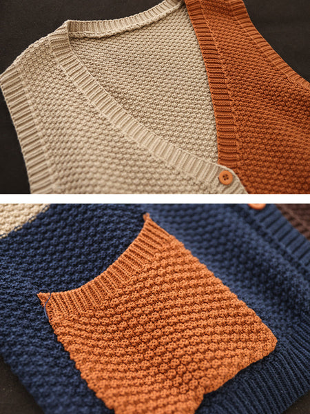 Women Autumn Colorblock Knitted V-Neck Vest CV1029 Ada Fashion