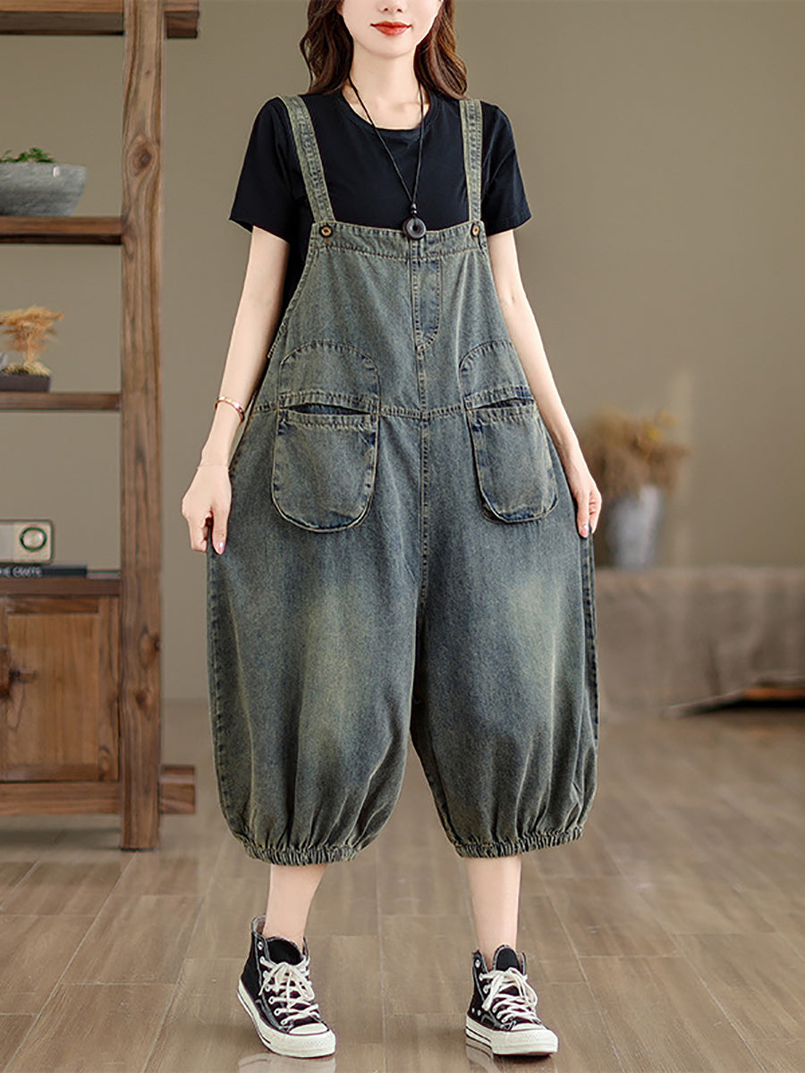 Women Retro Summer Solid Pocket Denim Jumpsuits FG1035 Ada Fashion