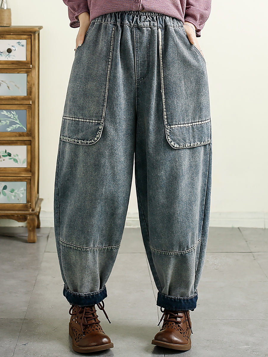 Women Summer Denim Solid Spliced Harem Pants QW1016 Ada Fashion