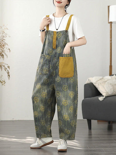 Fashion Denim Summer Stripe Flower Women Jumpsuits FashionChic