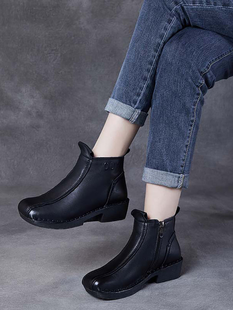 Women Autumn Genuine Leather Spliced Mid-Heel Boots AH1050 YYDS