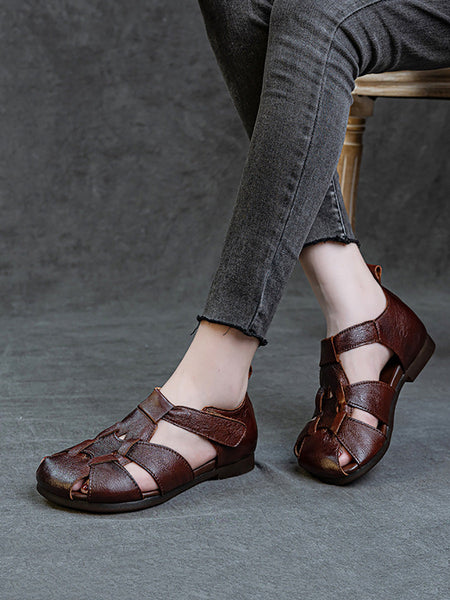 Leather Summer Soft Women Spliced Sandals FashionChic