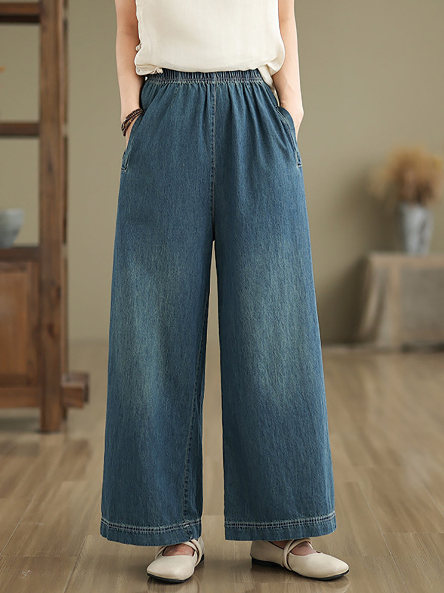 Women Artsy Summer Loose Denim Wide-leg Pants AS1031 BUYKUD