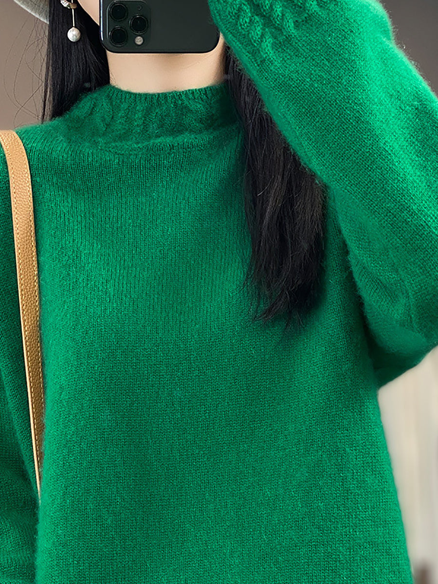 Women Autumn Half-Turtleneck Knit 100%Wool Sweater QU010 BK