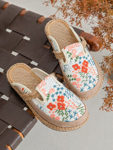 Cotton Ethnic Flower Embroidery Women Slippers Summer FashionChic