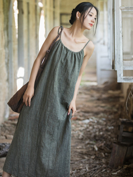 Plus Size Women Summer Vintage Solid Loose Vest Dress II1058 BXF