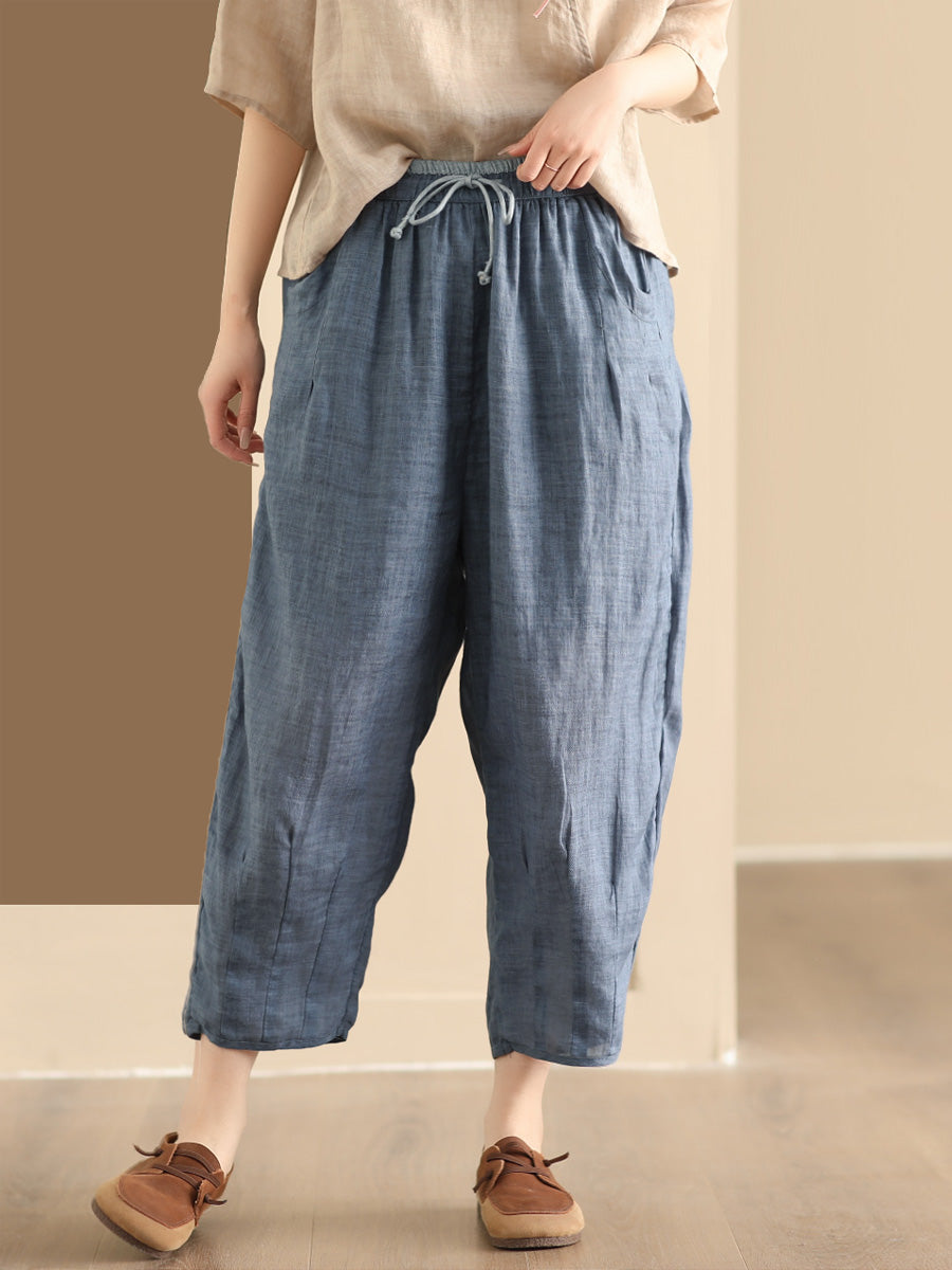 Women Summer Vintage Solid Ramie Harem Pants CX024 BUYKUD