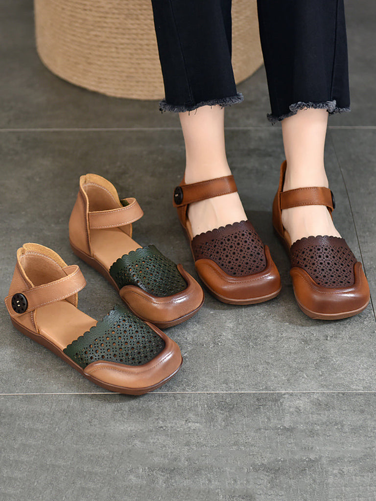 Women Summer Colorblock Leather Flat Shoes AA1050 Ada Fashion