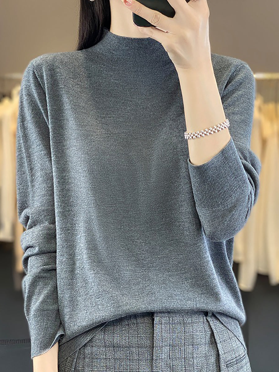 Women Autumn Knit Warm Half-Turtleneck Sweater WU019 BK