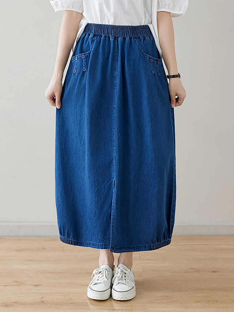 Women Summer Casual Solid Denim Skirt II1048 ZMFS