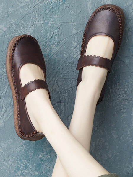 Women Summer Casual Solid Leather Velcro Flat Shoes ZZ1040 Ada Fashion