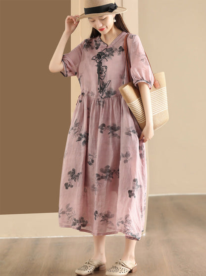 Women Summer Vintage Butterfly Embroidery Ramie Dress PP1036 MDFZ