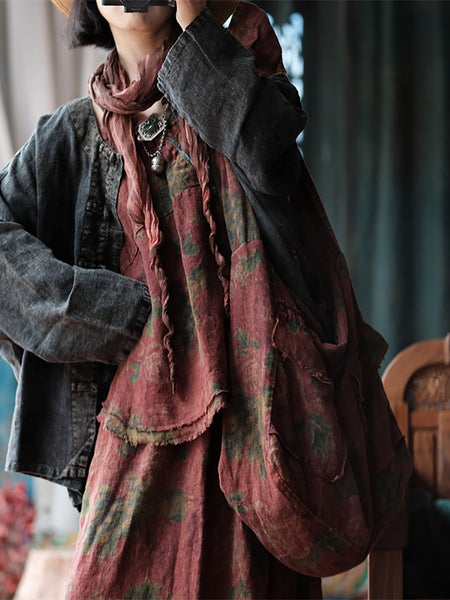 Women Retro Floral Spliced Linen Shoulder Bag AI1011 JSHY