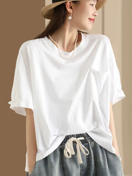 Women Summer Casual Solid Loose Cotton Shirt TY1004 Ada Fashion