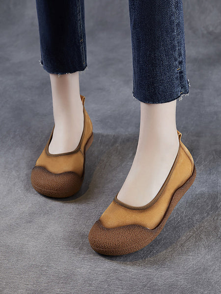 Summer Colorblock Leather Women Flat Genuine Shoes FashionChic