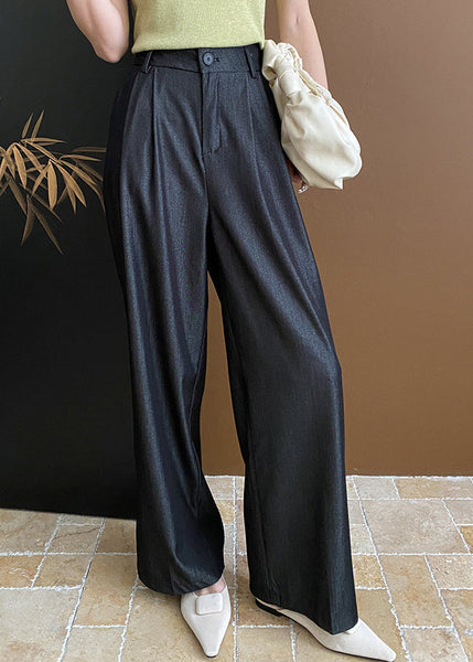 Casual Black Pockets Cotton Wide Leg Pants Summer WD003 HS-LPTS241103