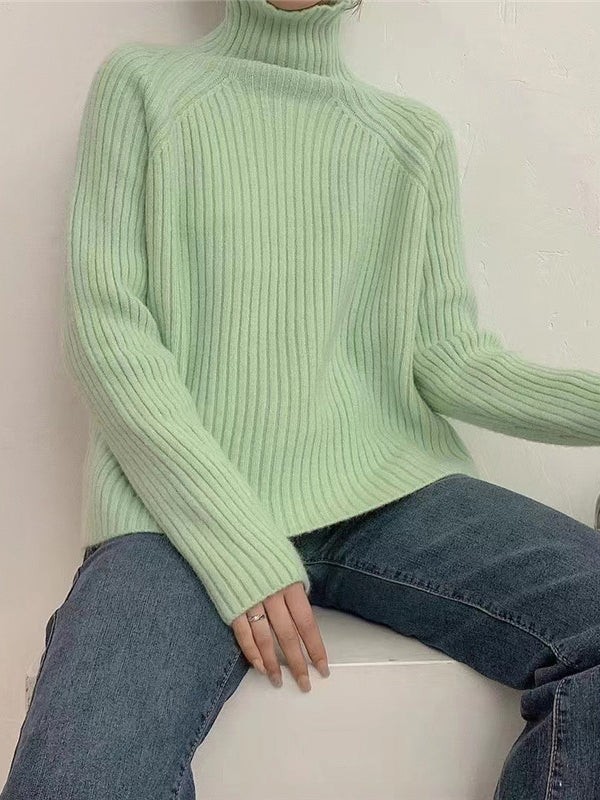 Casual Pink High-Neck Long Sleeve Knit Sweater AN1058 Genistyle Shop