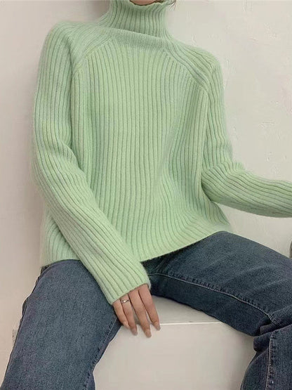 Casual Pink High-Neck Long Sleeve Knit Sweater AN1058 Genistyle Shop