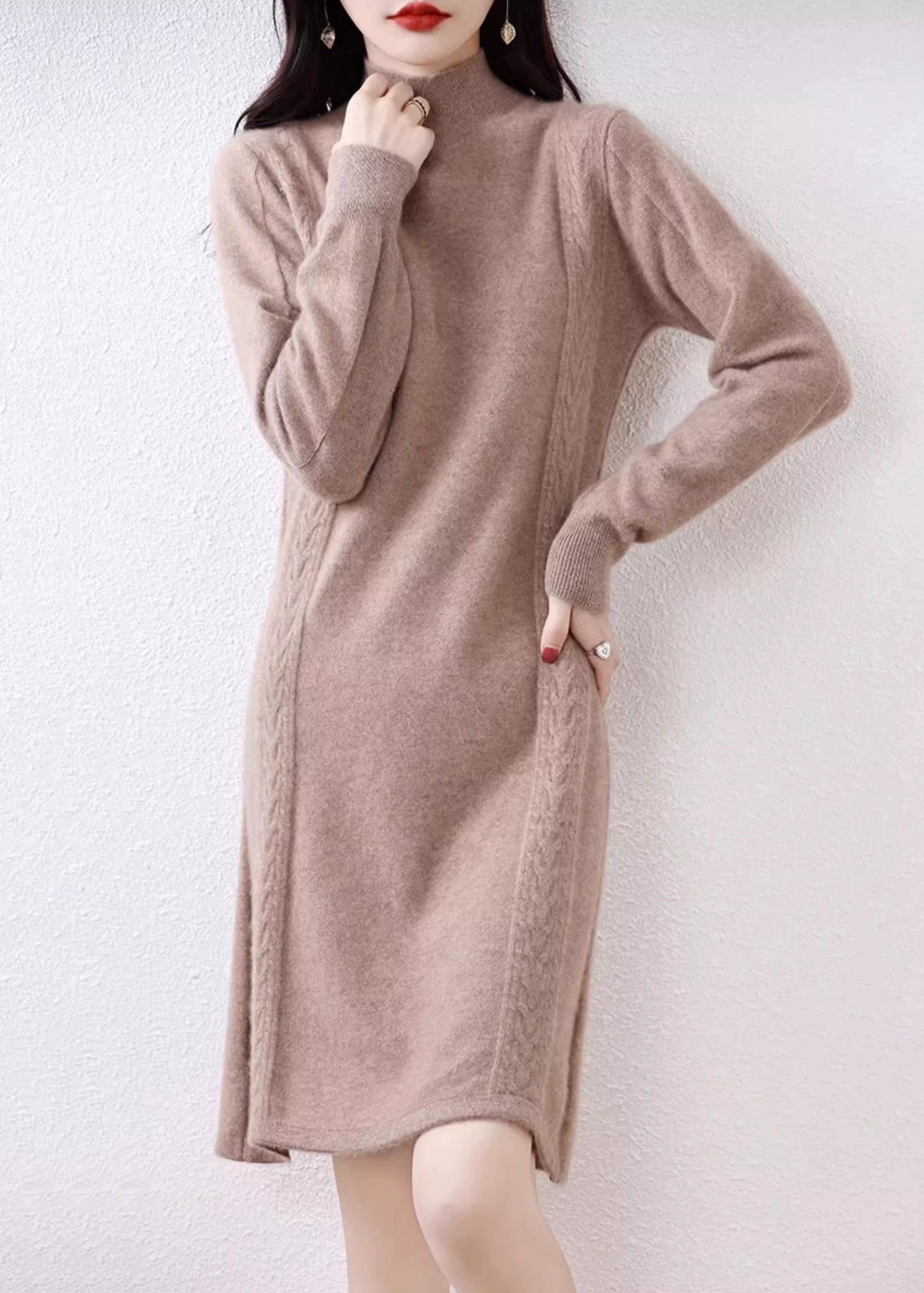 Elegant Navy Turtleneck Solid Wool Knit Sweater Dress Fall QX022 shopify