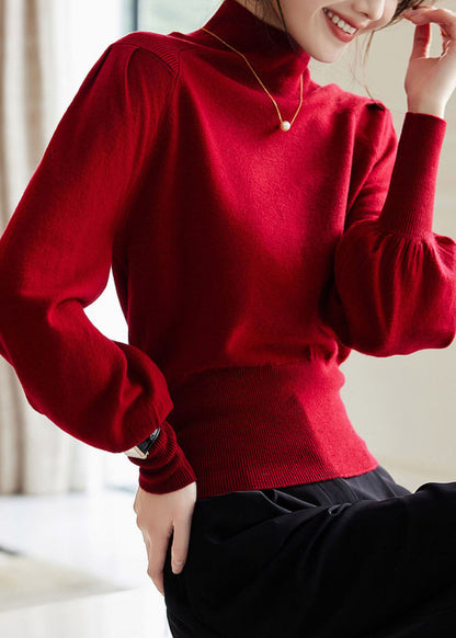 French Red High Neck Warm Cashmere Sweater Winter WS008 GD-NTP221212