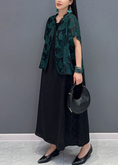 Handmade Green O-Neck Print Fake Two Pieces Long Dress Summer AO1048 JDML-SDLSS240909