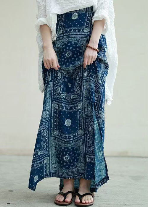 New Blue Print Side Open High Waist Cotton Skirts Fall QP004 OL-SKTS241001