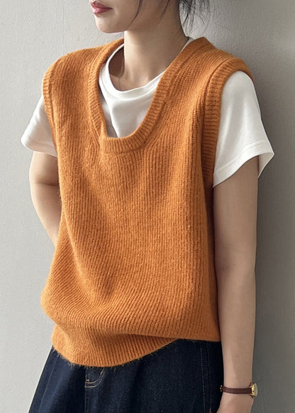 2024 Simple Versatile Green U Neck Knitted Vest Autumn WD016 HS-VTP241103