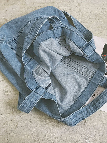 Vintage Solid Denim Spliced Shoulder Bag Handbag OP1038 BUYKUD
