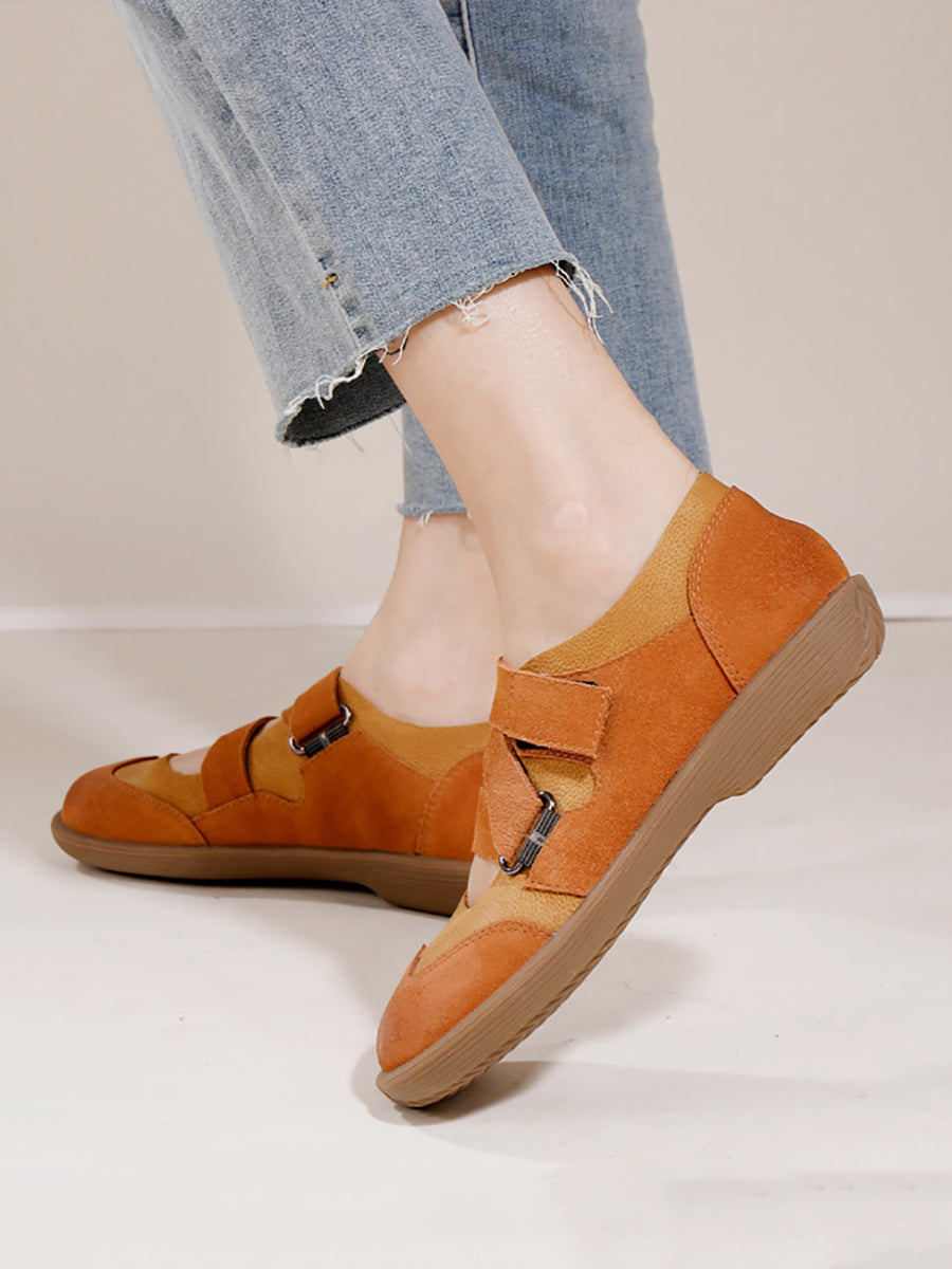 Women Summer Solid Leather Spliced Low Heel Shoes AA1047 Ada Fashion